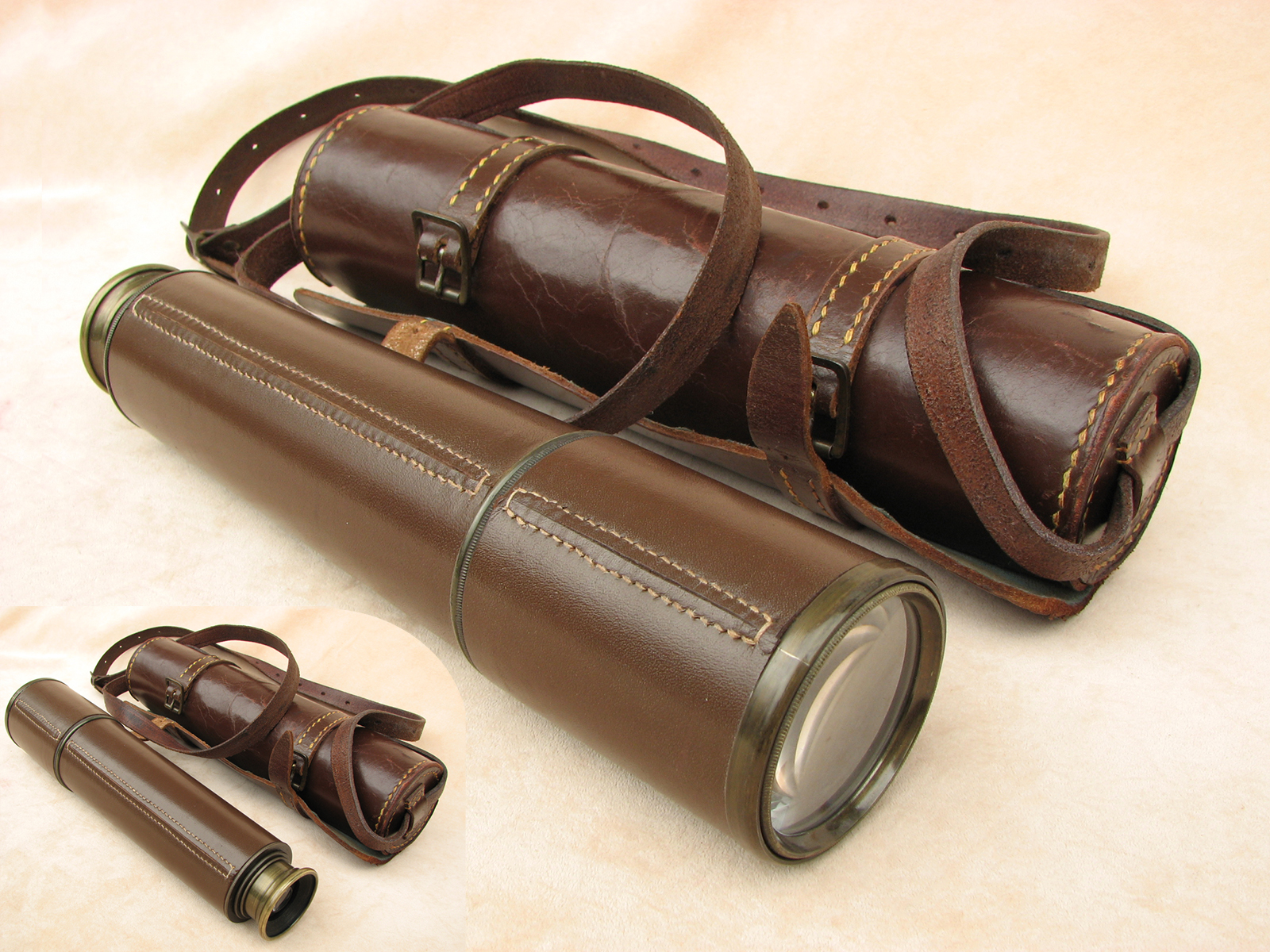 Broadhurst Clarkson 3 draw field telescope in leather wrap case.